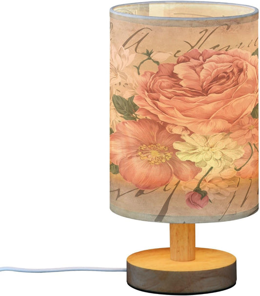 Bolaz Small Table Lamp for Bedroom Vintage Shabby Chic Pink Rose Flowers Table Lamp Nightstand Lamp for Livingroom Office Reading Working Table Desk