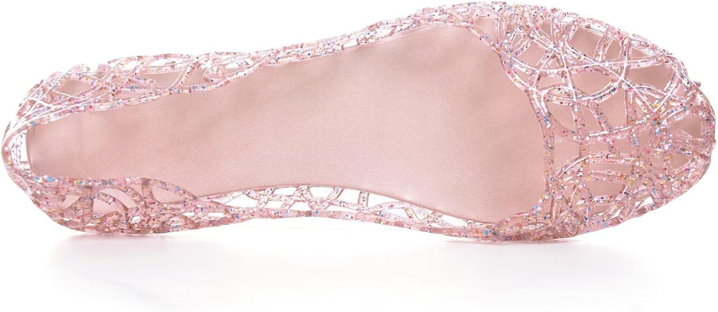 Stunner Women's Beach Jelly Shoes Slip On Crystal Summer Soft Hollow Ballet Flats