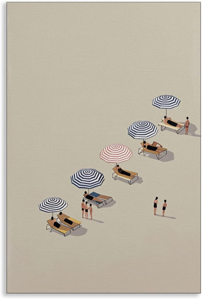 Summer Beach Canvas Wall Art, Pastel Pink Blue Umbrella Coastal Poster, Relaxing Seaside Sunbath Beachy Scene Wall Decor, Minimalist Beach Lover Gift Print for Bedroom 12x16in Unframed