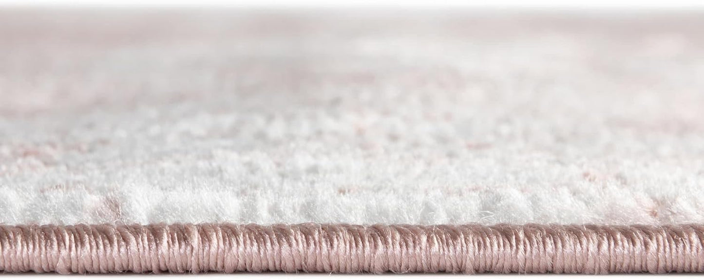 Unique Loom Oxford Collection Area Rug - Bodleian (5' 3" Round, Pink/ Ivory)