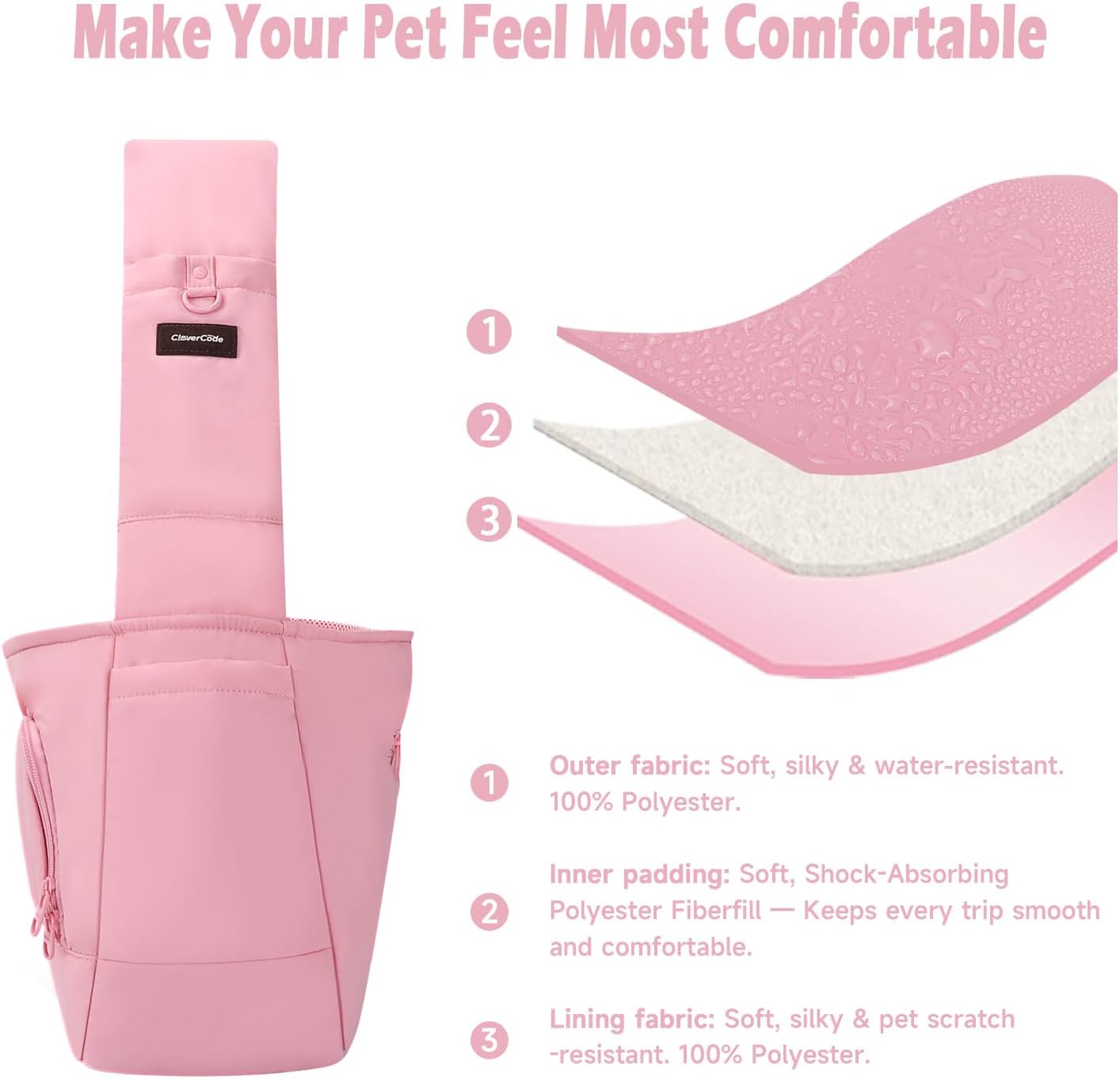 Dog Sling Carrier for Small Medium Dogs & Cats, Fits 7–18lbs, Soft Puffy Lightweight Pet Sling Carrier with Adjustable Padded Strap and Storage Pocket, Hands-Free for Travel, Hiking & Outdoor Pink