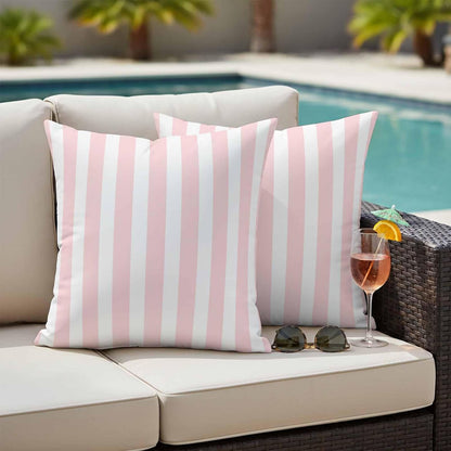 Outdoor Pillow Covers 18x18 Set of 2 Pink Stripes Outdoor Pillows Waterproof Throw Pillow Covers Pink White Vertical Striped Pillowcases Decorative Case for Patio Cushion