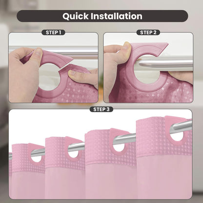 Inhousolu No Hook Shower Curtain with Snap-in Fabric Liner, Waffle Weave 230 GSM Polyester, Weighted Hem, Water Repellent Washable, Mesh Top Window 72" W x 72" L Pink
