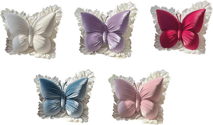 Butterfly Throw Pillow with Lace Edge, 20 inch Velvet Butterfly Decorative Pillow, Animal Pillow for Couch Living Room Bed,Home Decor, Office Chair, Car Seat (Pink)