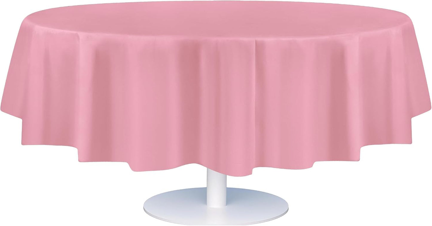 Grandipity Pink Plastic Table Cloth Disposable (6 Pk) 84in Round Tablecloth Premium Party Table Cloths Disposable - Perfect Table Cloth Round Cover for Any Table Up to 6 Feet