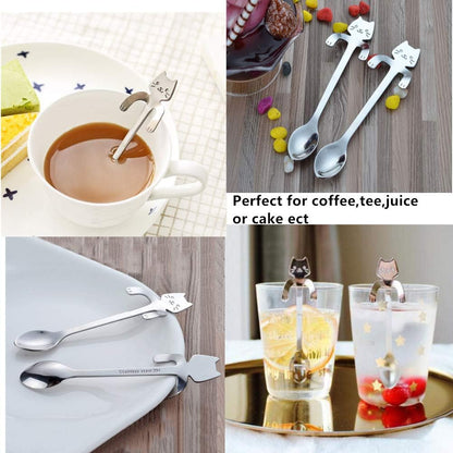 4 Pack Mini Cat Spoon Coffee Tea Spoon Set 304 Stainless Steel Cute Hang Cup Spoon Tableware Flatware Kitchen Gadget for Spice/Salt/Suger Dessert Picking Tea Coffee Drink Mixing (Rose gold)