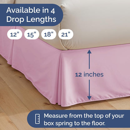 Pleated Bed Skirt Twin Size - 3 Sided Pleated Bed Skirt Twin - Soft, Easy Fit with 12 Inch Tailored Drop - Hotel Quality, Wrinkle Free & Fade Resistant - for Women, Men, Kids and Teens - Light Pink