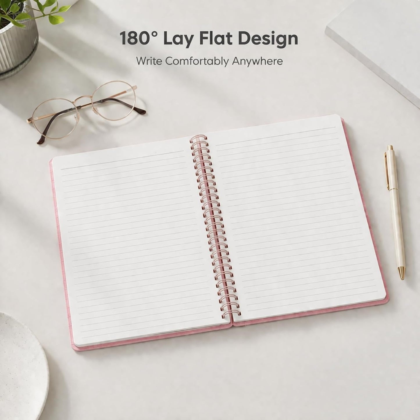Lined Spiral Journal Notebook, A5 Hardcover Leather Notebook for Work, 5.7''×8.2'', 100GSM Thick Paper Spiral Bound Journaling Notebooks for Women & Men Office School Note Taking Business, Pink
