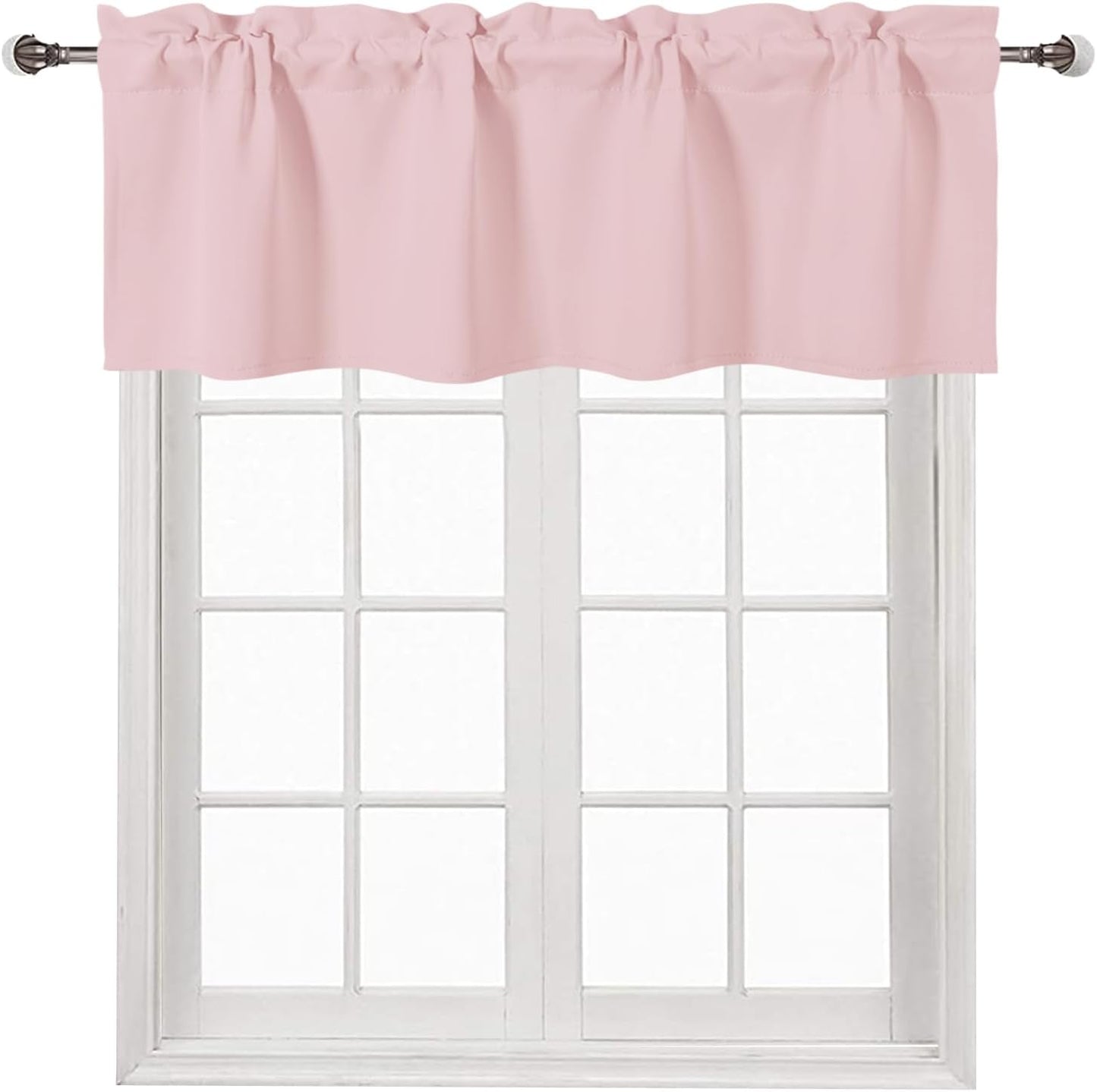 DWCN Valance Curtain for Kitchen Window Blackout Valance Curtains Solid Rod Pocket 52x14 inch Long, 1 Panel Blush Pink