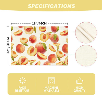 Artoid Mode Peach Fruit Summer Placemats Set of 4, 12x18 Inch Seasonal Spring Holiday Table Mats for Party Kitchen Dining Decoration