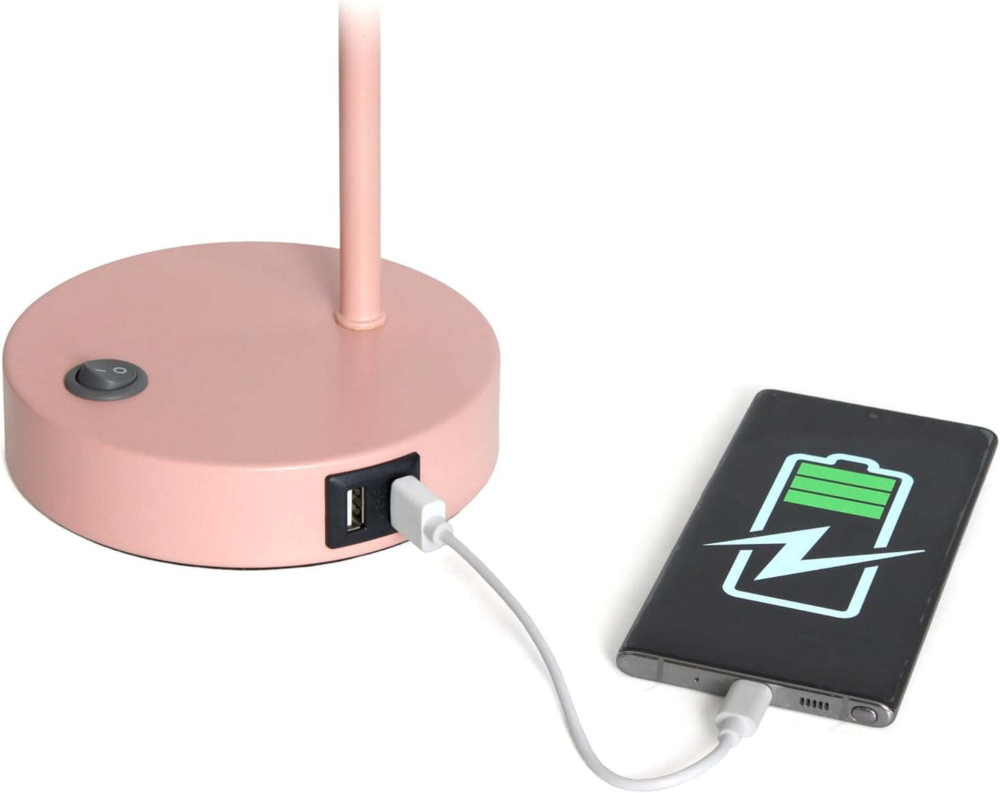 Simple Designs LD1071-BPK 16" Sleek Essentials Adjustable Metal Desk Task Lamp with Dual USB Ports, for Office, Desk, Nightstand, Dorm, Blush Pink