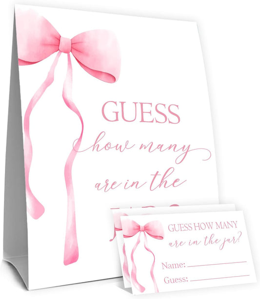 Pink Bow Baby Shower Decorations, Guess How Many Baby Shower Diaper Raffle Game Kit, Decoration For Girl's Baby Shower with 50PCS Cards Kids' Party Banners, Party Favor & Decorations