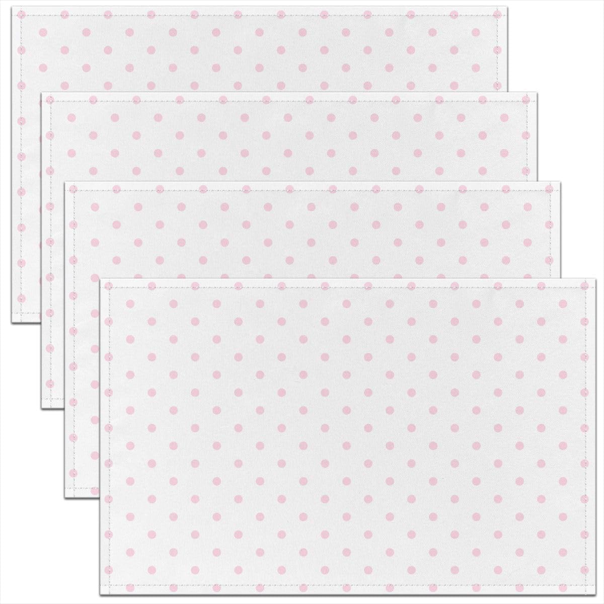 Manfei Polka Dots Placemats Set of 4,Modern Dots Pattern Place Mats,Romantic Princess Style Placemat for Kitchen Dining Table White Pink Table Mats Indoor Outdoor 18"x12"