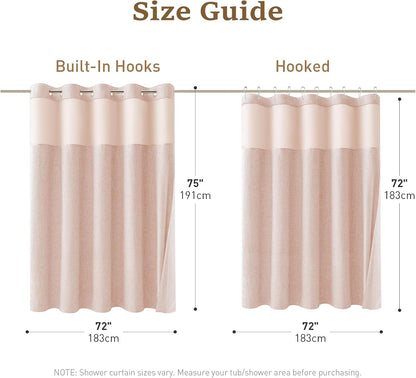 BTTN Pink Ringless Shower Curtain Set, Linen Textured Waterproof Fabric Shower Curtain with Snap in Liner, Machine Washable, Luxury Cute Cloth Shower Curtain for Bathroom with Mesh Top Window, 72x75