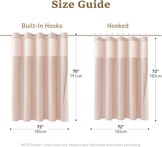 BTTN Pink Ringless Shower Curtain Set, Linen Textured Waterproof Fabric Shower Curtain with Snap in Liner, Machine Washable, Luxury Cute Cloth Shower Curtain for Bathroom with Mesh Top Window, 72x75