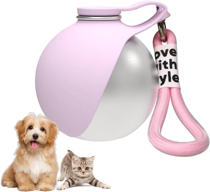 2 in 1 Portable Dog Water Bottle, 10oz Stainless Steel Leak Proof Pet Water Bottle with Foldable Silicone Bowl, Outdoor Travel Water Bottle for Dogs Walking Hiking Camping, 1 Pack Pink
