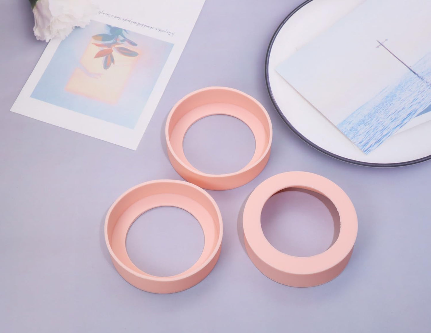 ONLYKXY 3pcs 7cm Silicon Protective Cup Mat Sleeve Heat-Resistant Bottle Holder Rubber Coaster Tumblers Protector Base Pad Non-Slip Bottom Cover Ring Accessories for Thermos Cup (Light Pink)