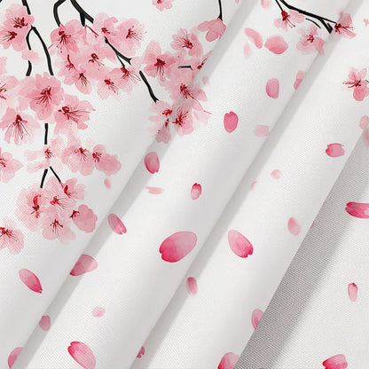 Pink Cherry Blossom Shower Curtain, Floral Blooming Plum Asian Floral Japanese Sakura Shower Curtain for Bathroom Decor, Waterproof Polyester Fabric Bath Curtain with 12 Hooks, 60x70