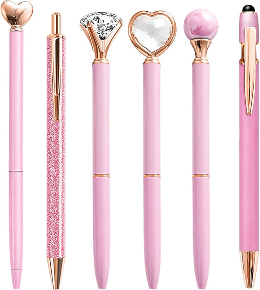 YOXMJDB Pink Pens for Women, 6 Pcs Cute Pens Ballpoint Pen Bulk, 1.0mm Medium Point Black Ink, Office and School Supplies Fancy Nice Pen Gifts for Girls Nurse Teacher (Pink)