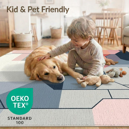 4'x6' Washable Abstract Color Block Accent Rug, Peach Non-Shedding Small Carpet Pet Friendly & Kids Safe Play Mat for Playroom, Bedroom, Reading Nook | Ref:2191346