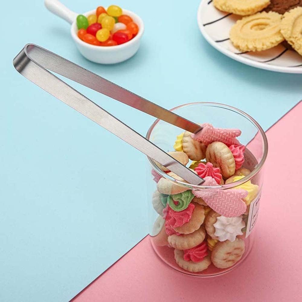 2Pcs Pink Mini Hand Shape Tong Silicone Food Tongs Stainless Steel Kitchen Tongs Small Kids for Sugar Cubes, Serving Food, Salad Buffet Cooking Utensils (Heart Shape)