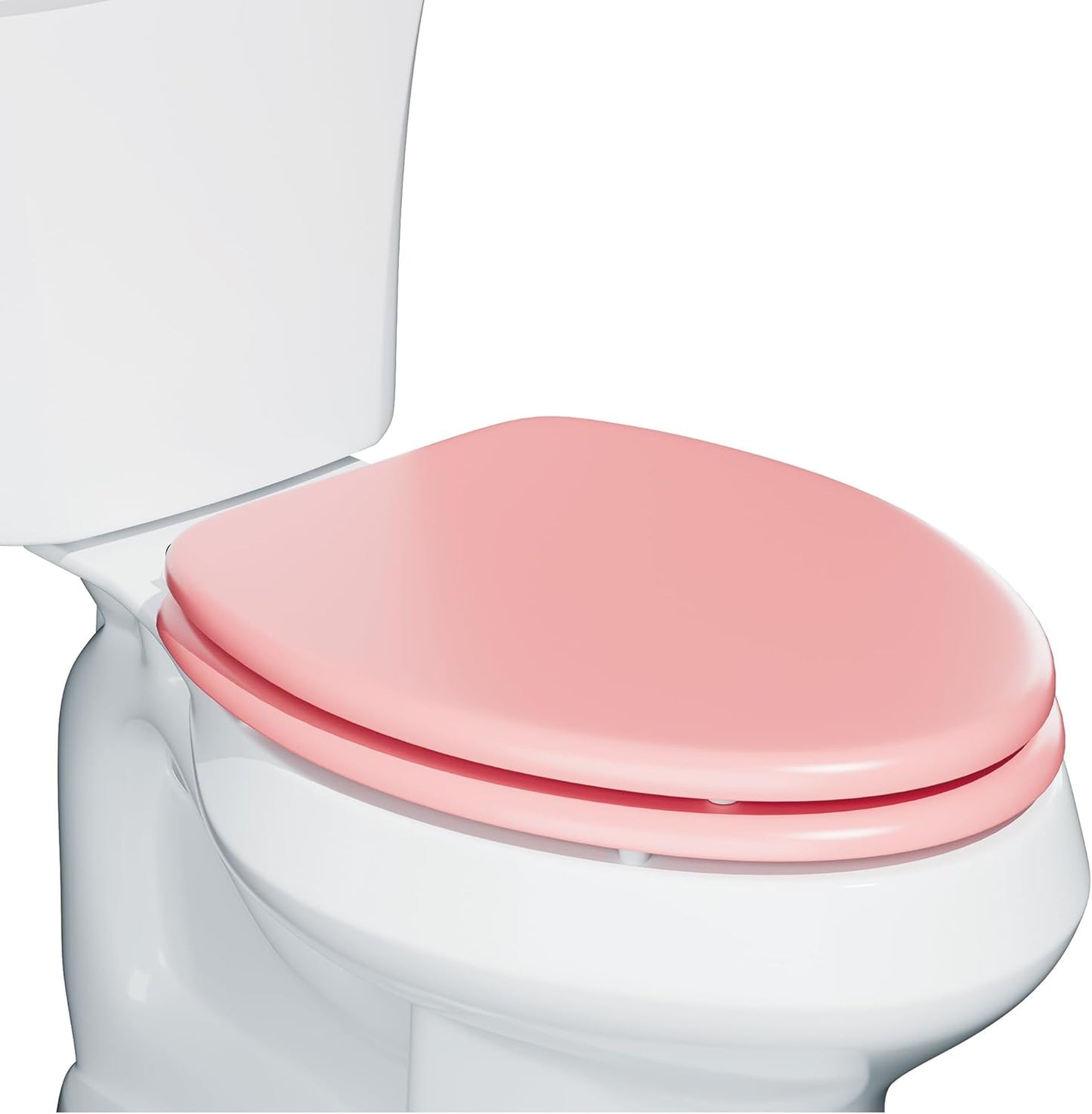 Elongated Slow Close Wood Toilet Seat, Pink Wooden Toilet Seat with Baked Enamel Finish Support 400 lbs, Oval Toilet Lid with Soft Close Chrome Hinges and Grip-Tight Bumpers, Easy to Clean and Install
