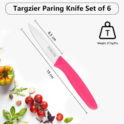 Paring Knives Set,Stainless Steel Paring Knife Set of 6,Sharp Vegetable&Fruit Knifes,Small Knife Set,Ergonomic Handle Paring Knives,Straight Edge Paring Knife Set,Pink Peeling Knife