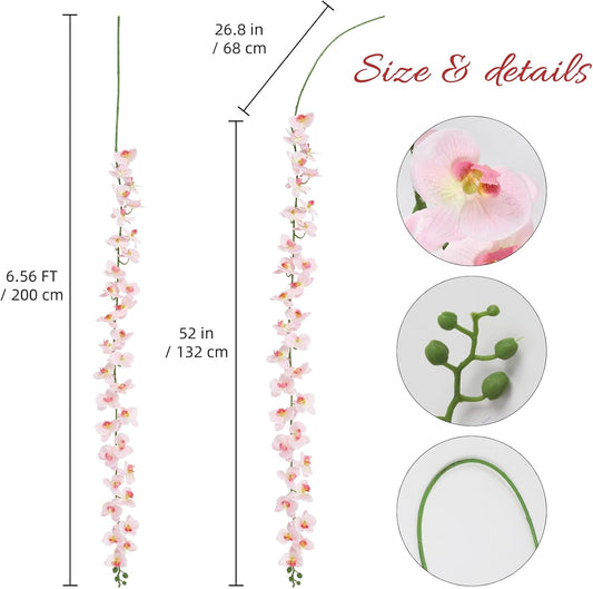 IPOPU 6.56FT 2PCS Orchids Artificial Flowers Garland Faux Hanging Orchids Silk Orchid Vines for Decoration for Wedding Arch Front Door Porch Home Garden Outdoor Ceremony (Pink)