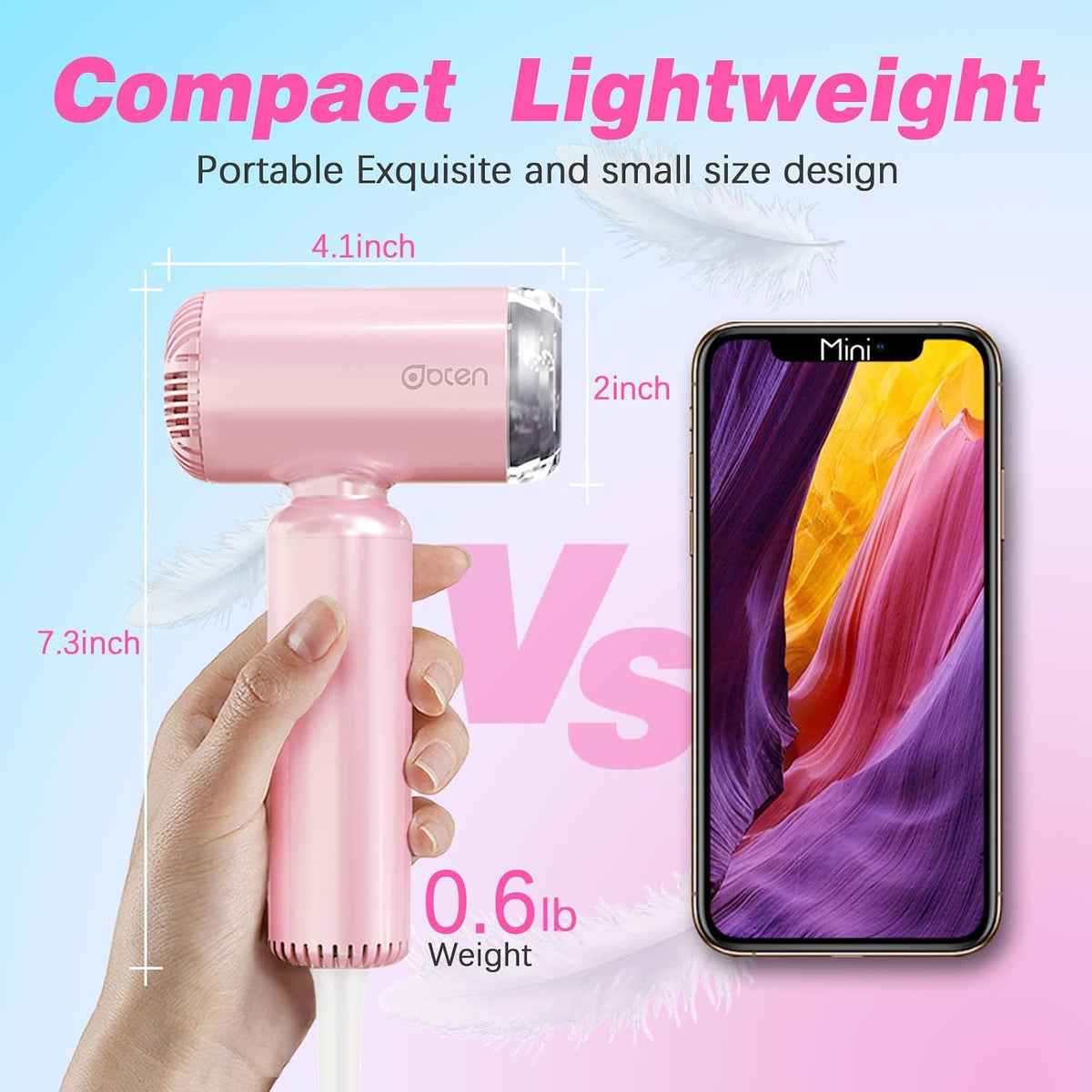 Mini Hair Dryer, High-Speed Blow Dryer with 110,000RPM Brushless Motor, Magnetic Diffuser, Negative Ionic Technology for Fast Drying, Compact & Lightweight for Home & Travel (Pink)