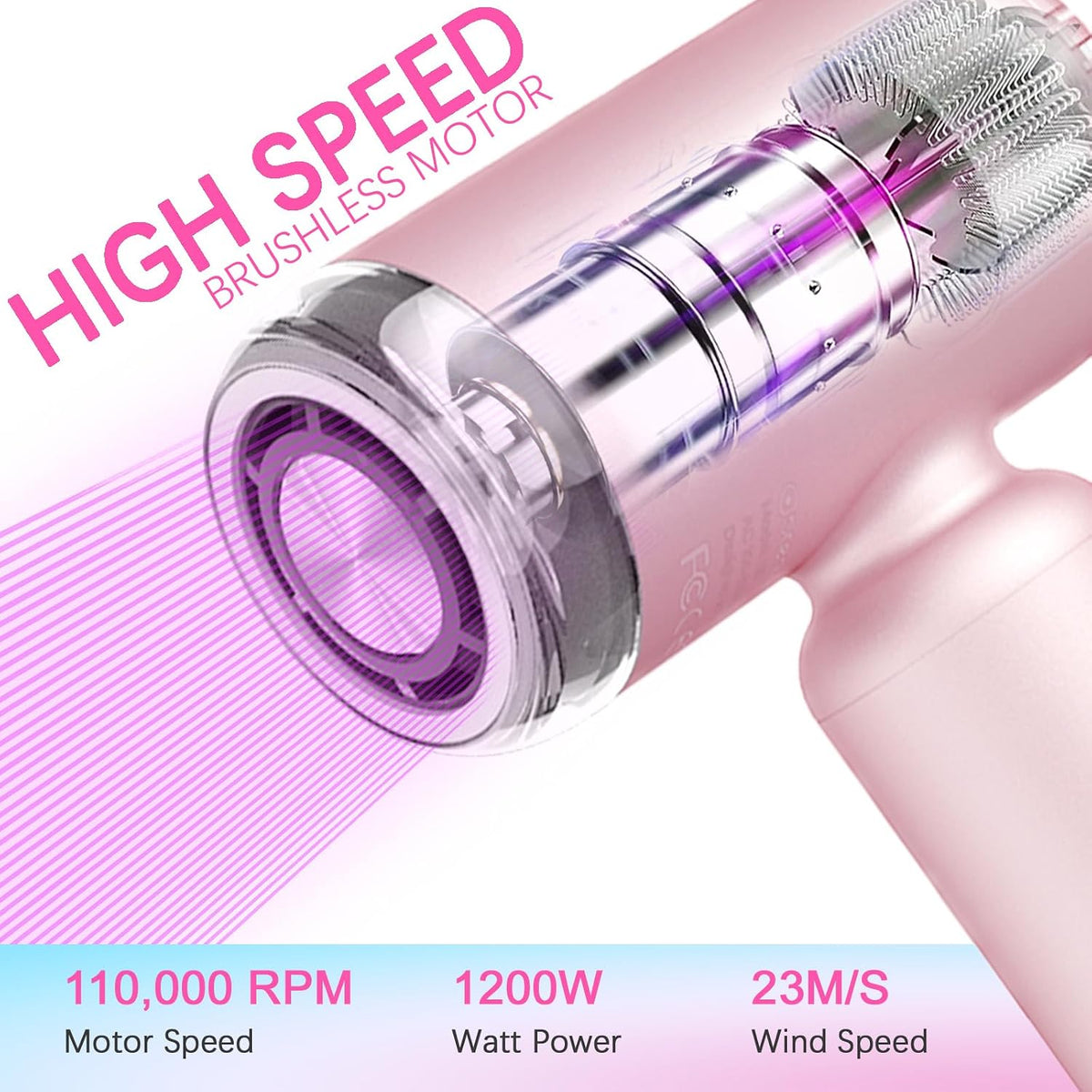 Mini Hair Dryer, High-Speed Blow Dryer with 110,000RPM Brushless Motor, Magnetic Diffuser, Negative Ionic Technology for Fast Drying, Compact & Lightweight for Home & Travel (Pink)