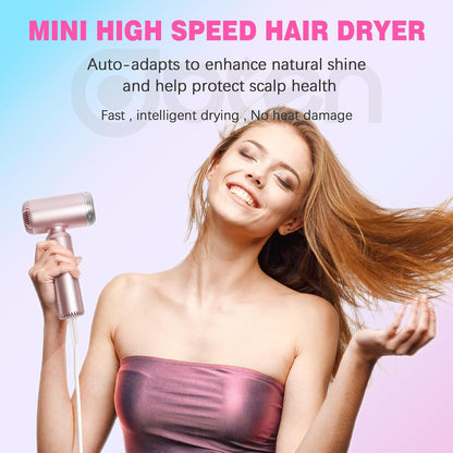 Mini Hair Dryer, High-Speed Blow Dryer with 110,000RPM Brushless Motor, Magnetic Diffuser, Negative Ionic Technology for Fast Drying, Compact & Lightweight for Home & Travel (Pink)