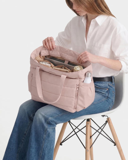 NISHEL Travel Puffy Tote Bag For Women, Ultra-Lightweight Large Tote Purse For Office Day And a Short Weekend Getaway
