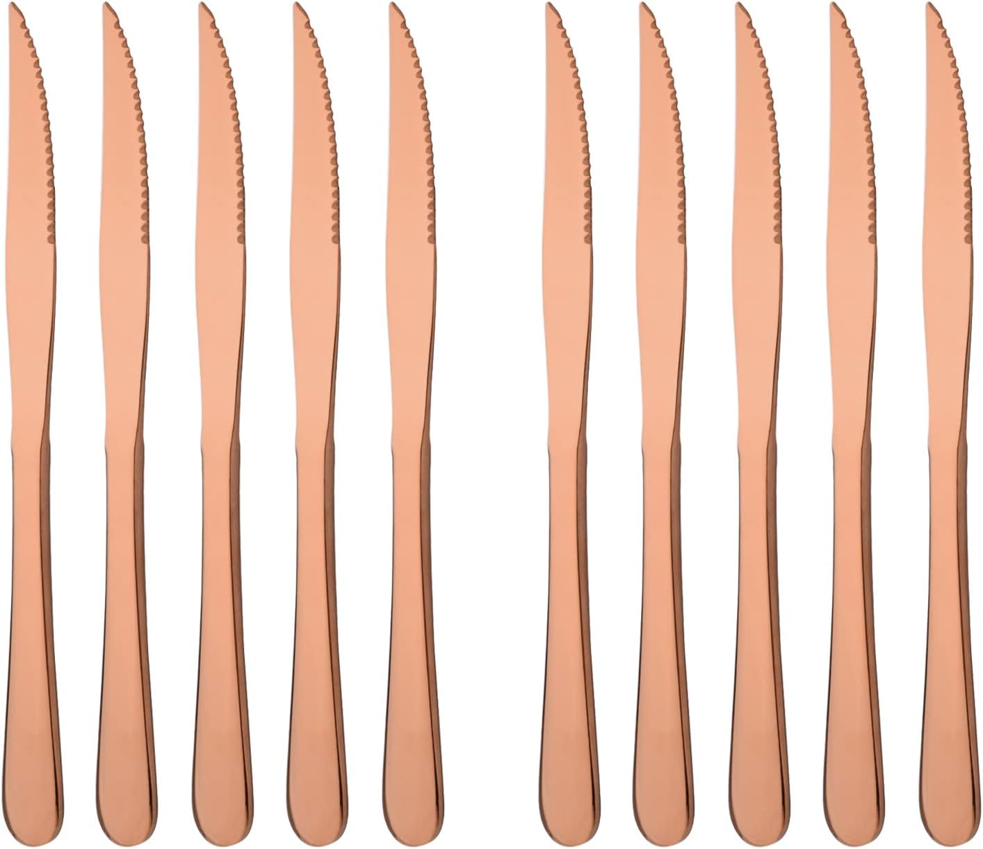 Rose Gold Steak Knives Set of 10, Mirror Polished Stainless Steel Kitchen Cutlery Set, Dinner Knives Set for Steak Dessert, Straight Edge Serrated Knives Set, Dishwasher safe