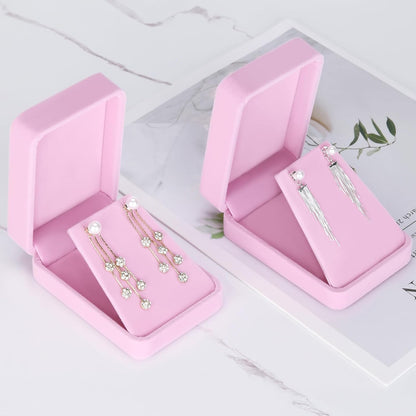 LETURE 2 Pieces Velvet Jewelry Gift Boxes for Necklace Pendant Earring Bracelet, Small Jewelry Storage Display Case for Christmas Wedding Engagement Birthday Anniversary (Pink)