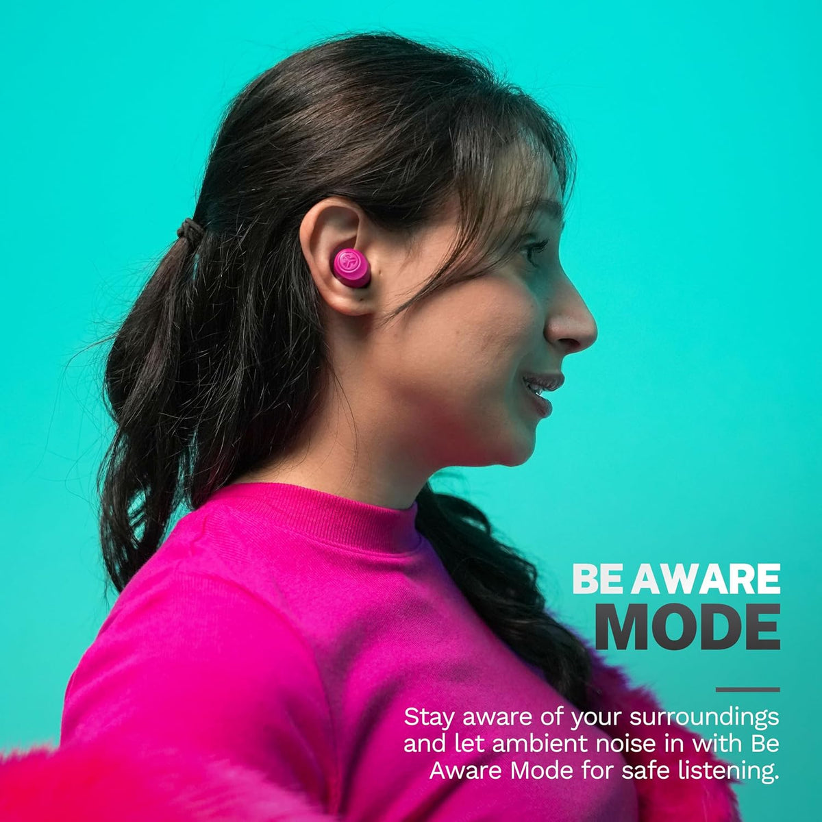 Go Air Pop+, True Wireless Earbuds, Bluetooth Earbuds with Microphone, Dual Connect, EQ3 Sound, Dark Pink