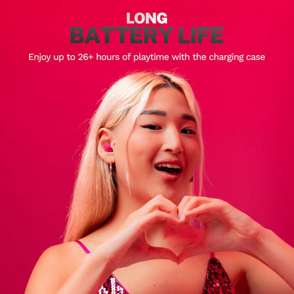 Go Air Pop+, True Wireless Earbuds, Bluetooth Earbuds with Microphone, Dual Connect, EQ3 Sound, Dark Pink