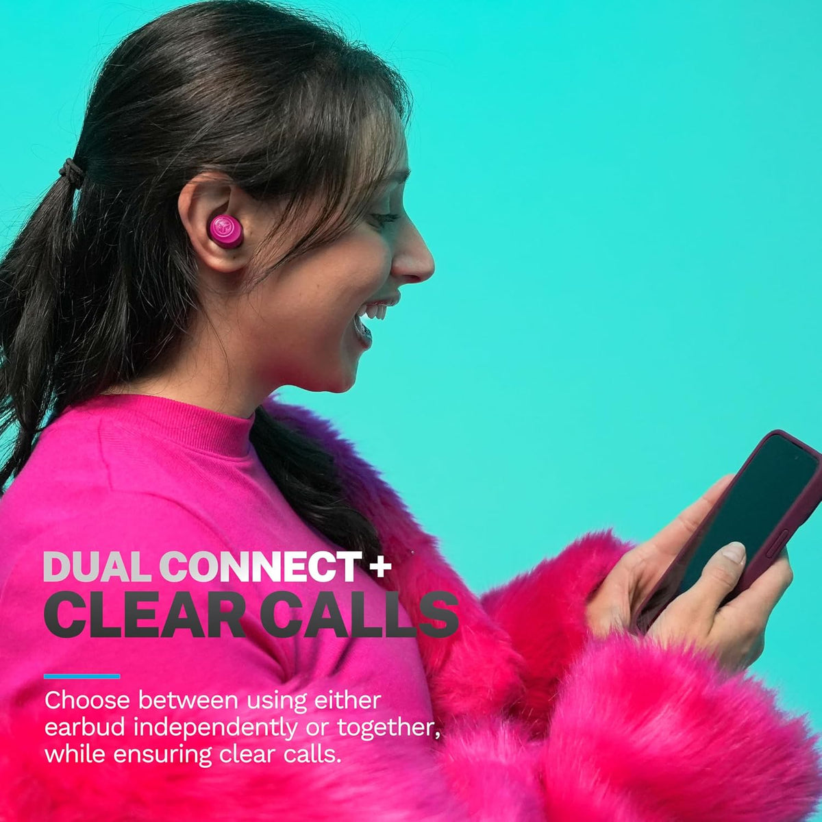 Go Air Pop+, True Wireless Earbuds, Bluetooth Earbuds with Microphone, Dual Connect, EQ3 Sound, Dark Pink