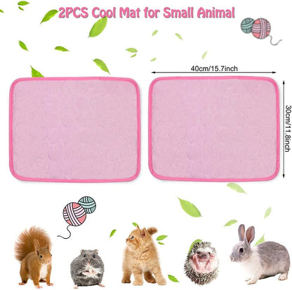 2PCS Rabbit Cooling Mat for Bunny, Summer Cool Bed for Kitten, Guinea Pig, Hamster, Small Animals,Pink