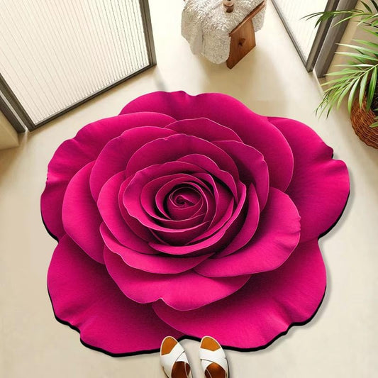 Pink Flowers Floral Bath Mat Natural Rose Bathroom Rugs Funny Non Slip Bathtub Decor Mats Super Absorbent Floor Carpet Machine Washable Quick Dry Bahtmat for Tub, Shower, Bedroom，Kitchen，31.5"x31.5"
