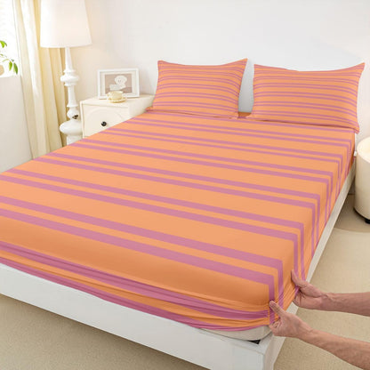 Erosebridal Peach Orange Modern Lines Sheets Queen Size for Kids Teens Adults | Geometric Abstract Striped Bed Sets Retro Classic Horizontal Stripe Sheets Minimalist Stripes Pattern Flat Fitted Sheet