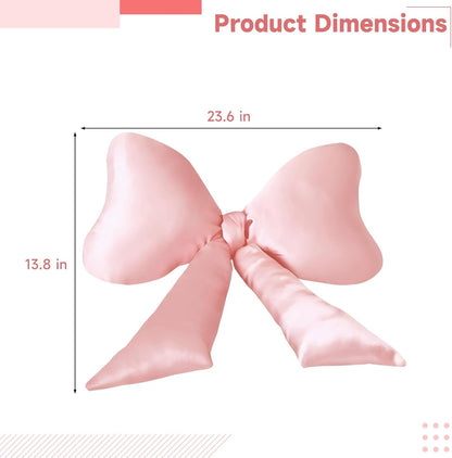 Homaisson Big Pink Bow Throw Pillow, Satin Breathable Neck Support Cushion, Smooth Encased Soft Filling, Decorative Bow Shaped Pillow for Enhanced Room Ambiance, 23.6×13.8"