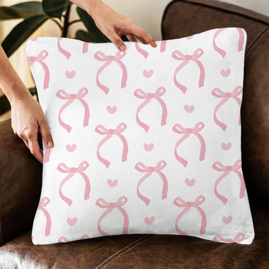 Coquette Pink Bows Pillow Covers, Preppy Trendy Room Decorative Throw Pillow Covers 18x18, Dollette Aesthetic Room Decor Pillow Cases for Home Bedroom Couch Girls College Dorm