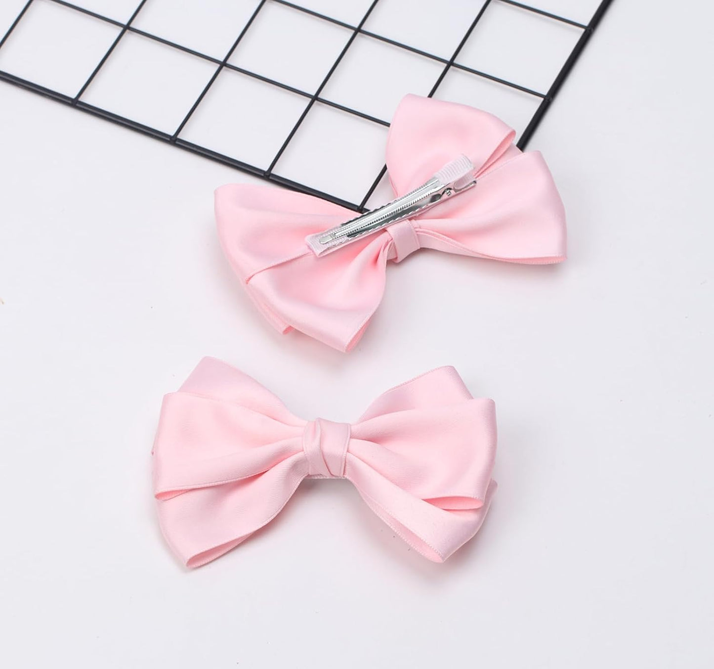 Large Big 6 Inch Hair Bows Thick Ribbon Boutique Alligator Clips Hair Accessories for Women Girls Toddlers Kids Teens 2 Pcs(Light Pink)