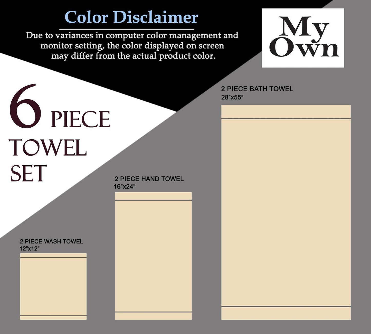MyOwn Ultra Soft 6 Pack Cotton Towel Set, Contains 2 Bath Towels 28x55 inch, 2 Hand Towels 16x24 inch & 2 Wash Coths 12x12 inch, Ideal Everyday use, Compact & Lightweight - Pink