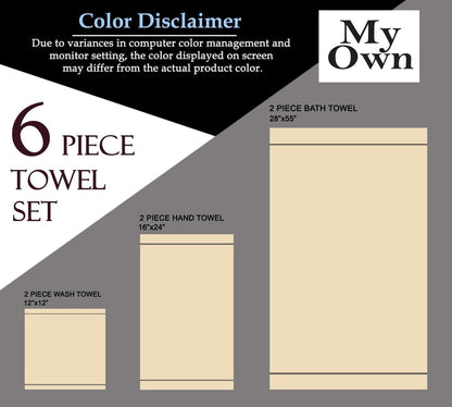 MyOwn Ultra Soft 6 Pack Cotton Towel Set, Contains 2 Bath Towels 28x55 inch, 2 Hand Towels 16x24 inch & 2 Wash Coths 12x12 inch, Ideal Everyday use, Compact & Lightweight - Pink