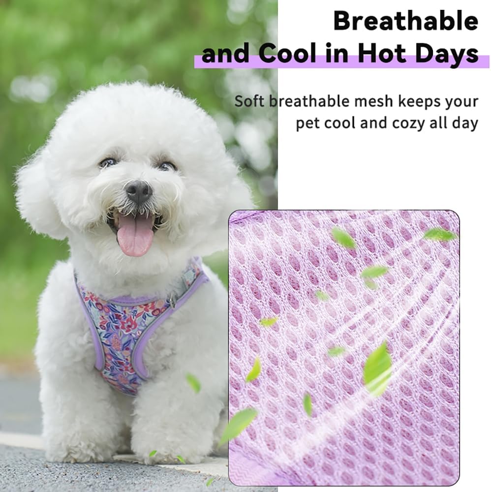 Step in Dog Harness and Leash Set, Flower Adjustable Easy Walk Puppy Harnesses, Soft Mesh Pet Vest Harness Small Size Dog Adjustable No Pull Dog Harness for Small Medium Dogs(Pink, XS)