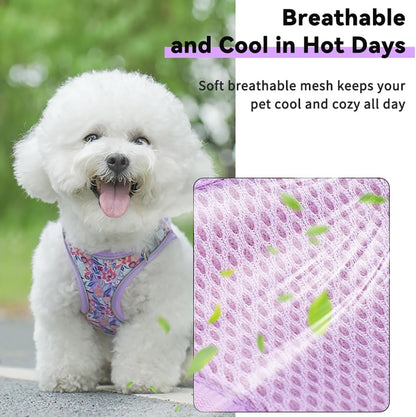 Step in Dog Harness and Leash Set, Flower Adjustable Easy Walk Puppy Harnesses, Soft Mesh Pet Vest Harness Small Size Dog Adjustable No Pull Dog Harness for Small Medium Dogs(Pink, XS)
