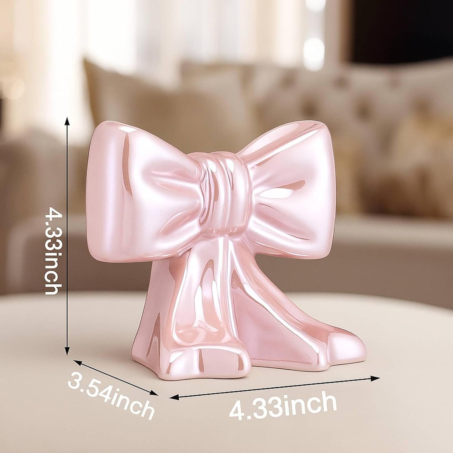 Leinuosen 2 Pcs Pink Bow Bookends Ceramic Cute Book Ends Decorative Book Stand Bow Sculpture Statues Tabletop Shelf Ornament Room Decor for Home Office School Dorm Girl Desk
