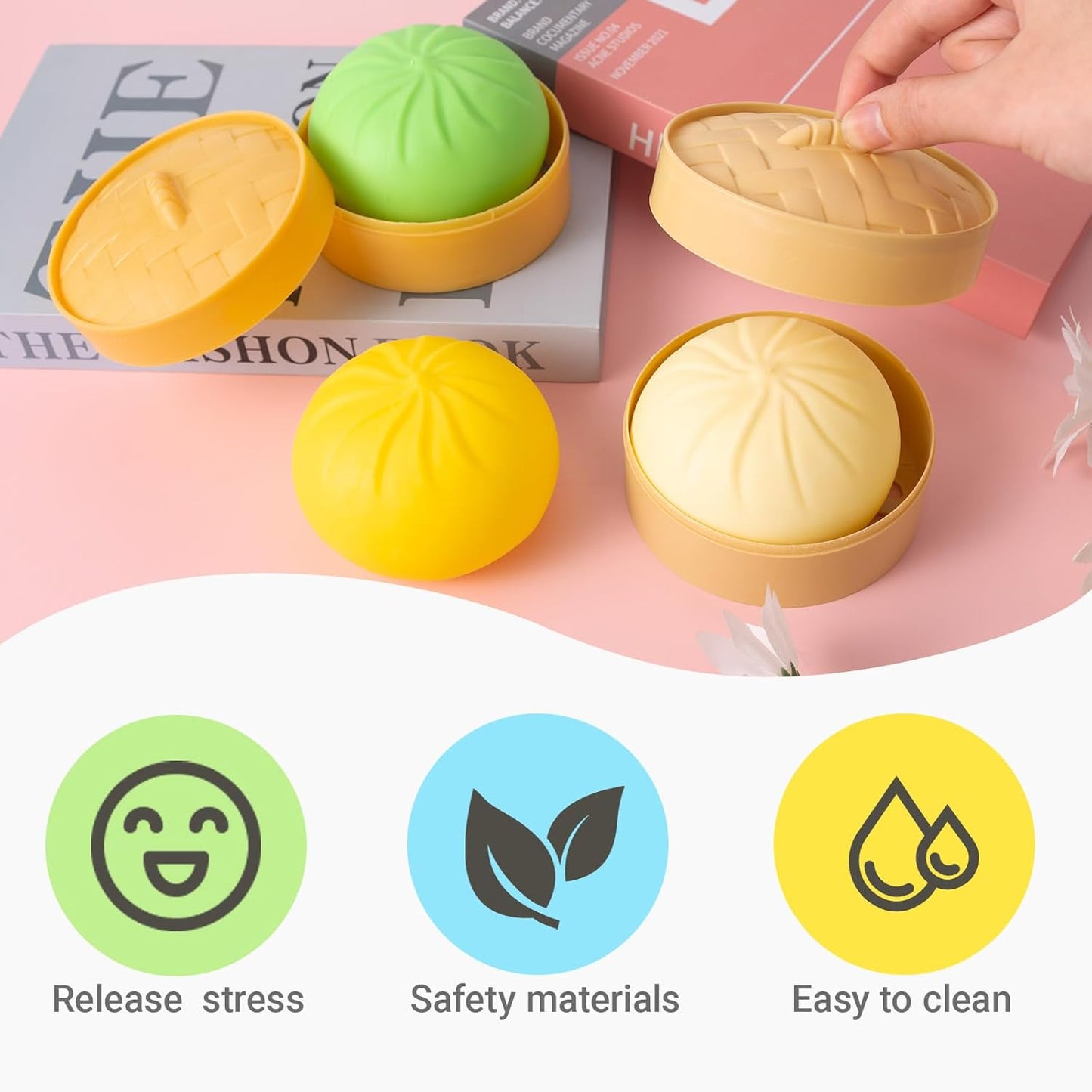 Dumpling Squishy, Mystery Squishy Dumpling Box, Fidget Toys Adults & Teens, Easter Basket Stuffers, Stocking Stuffers, Sensory Stress Ball Squeeze Toys for Stress Relief (Pink)