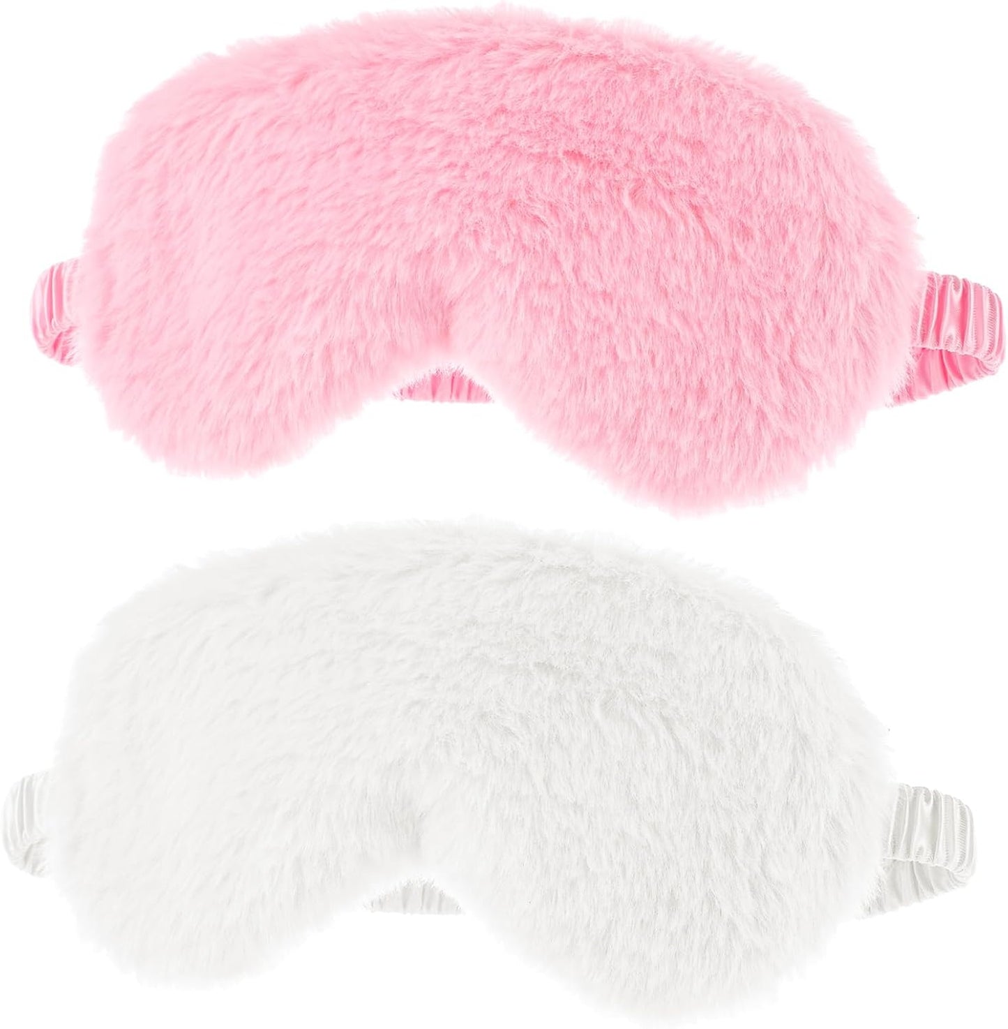 Sibba Plush Eye Mask, 2Pcs Furry Sleep Masks Silk Blindfold, Antifaz para Dormir Comfortable Fluffy Sleeping Eye Cover for Women Men Sleepover Nap Travel Party Supply, Pink White